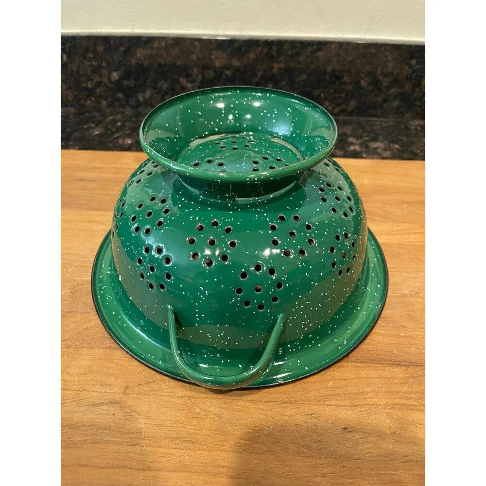 Enamelware green Stainless Steel Colander With White Specks